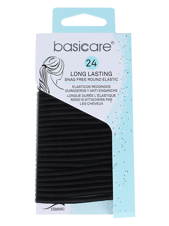 BLACK LONG LASTING SNAG FREE ROUND ELASTIC - PACK OF 24